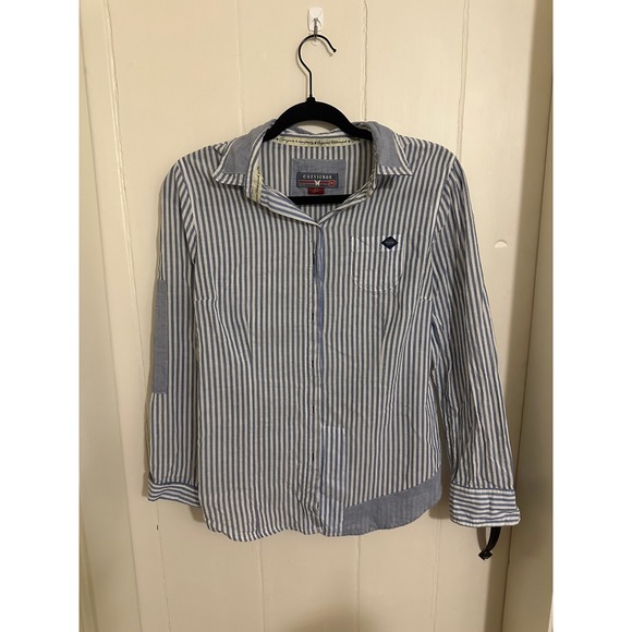 Chevignon Tops - Chevignon Women Blue White Stripe Button Down Shirt Size M Casual Top